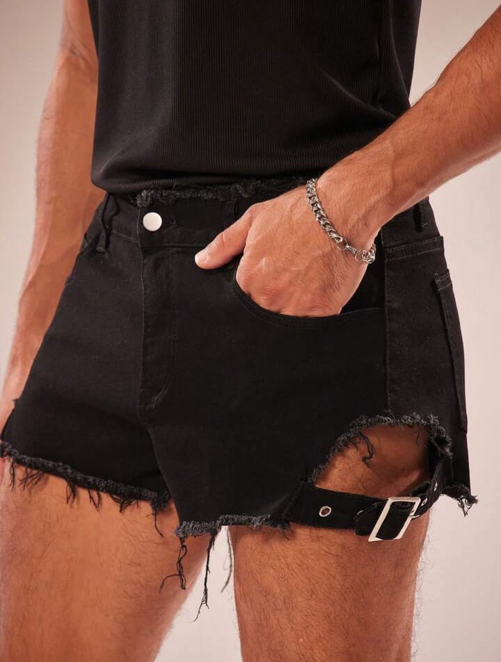 Men's Distressed Pocket Denim Washed Elastic loose Shorts